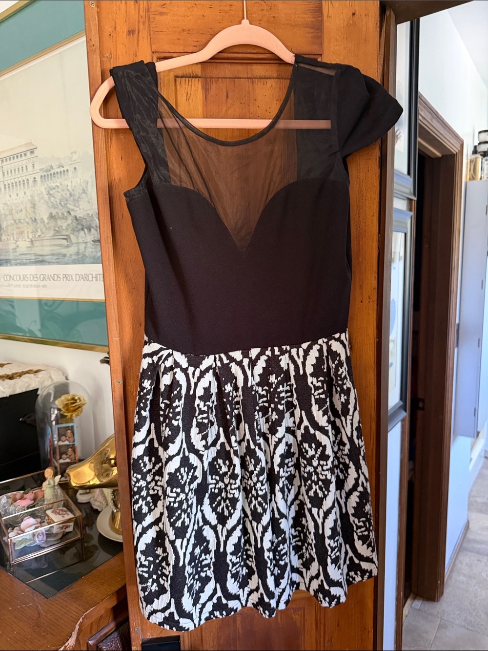 Lovers + Friends Black and White Fit-and-Flare Mini Dress